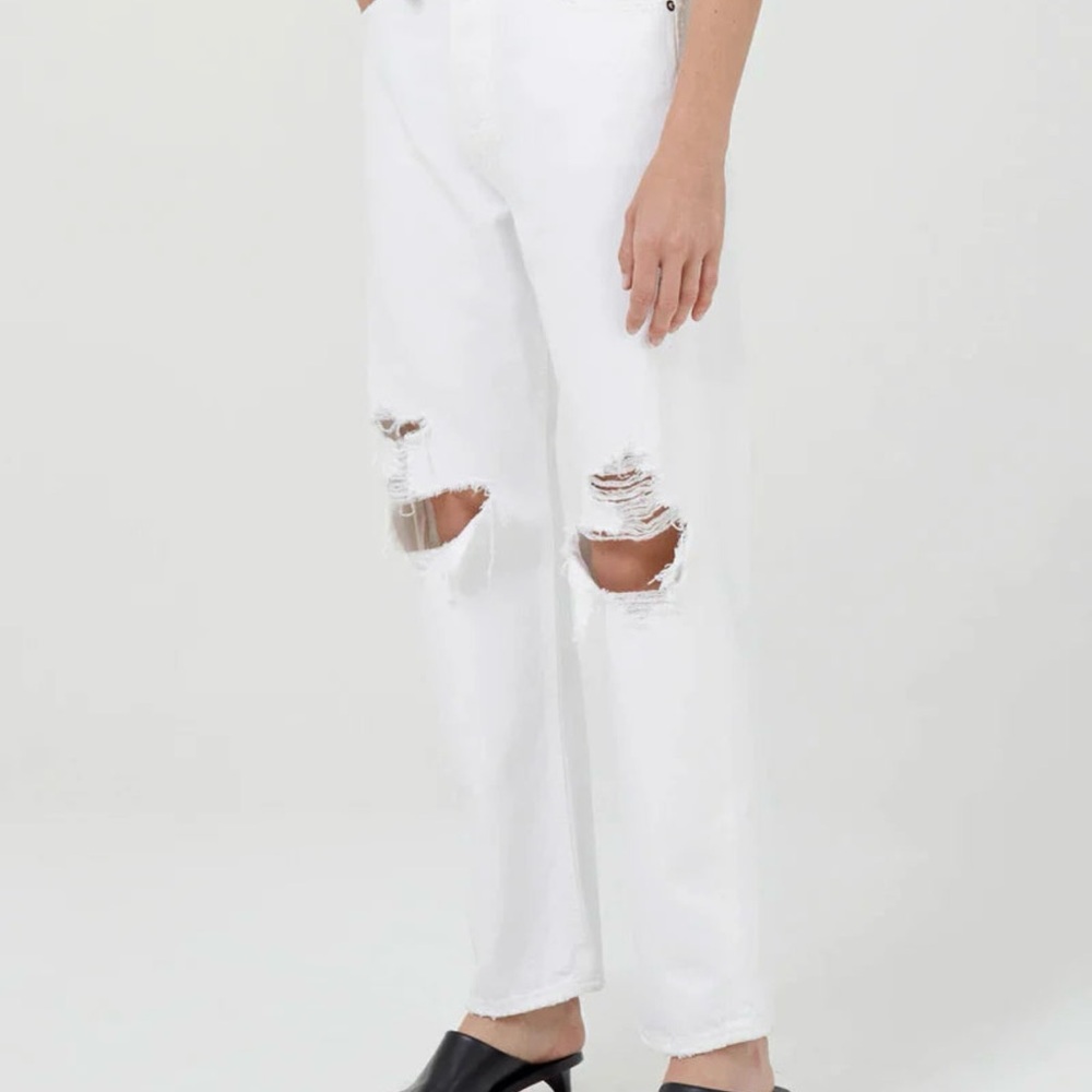 AGOLDE 90s Mid Rise Loose Ripped Fit Jeans, Vanish (white), size 28 - Picture 4 of 9